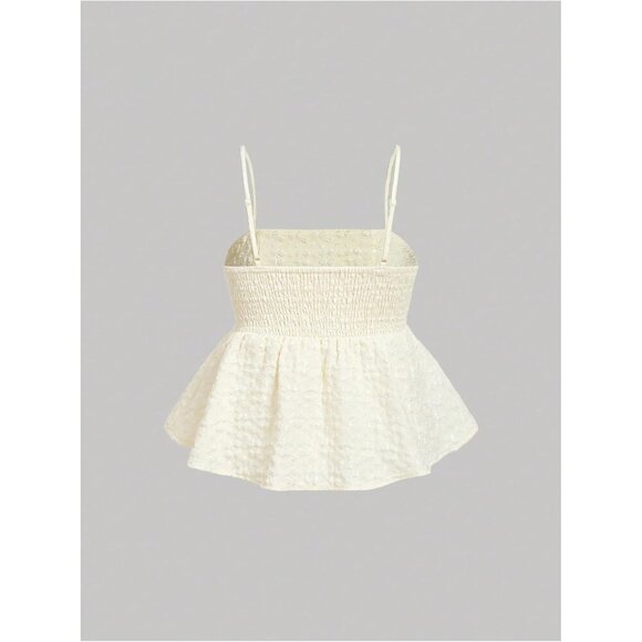 Women's Polyester Spaghetti Strap Ruffle Hem Peplum Cami Top Casual - Picture 2 of 4